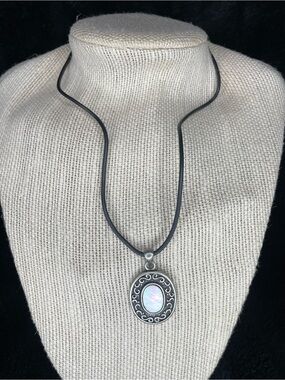 Opalescent Oval Pendant Necklace on Black Cord